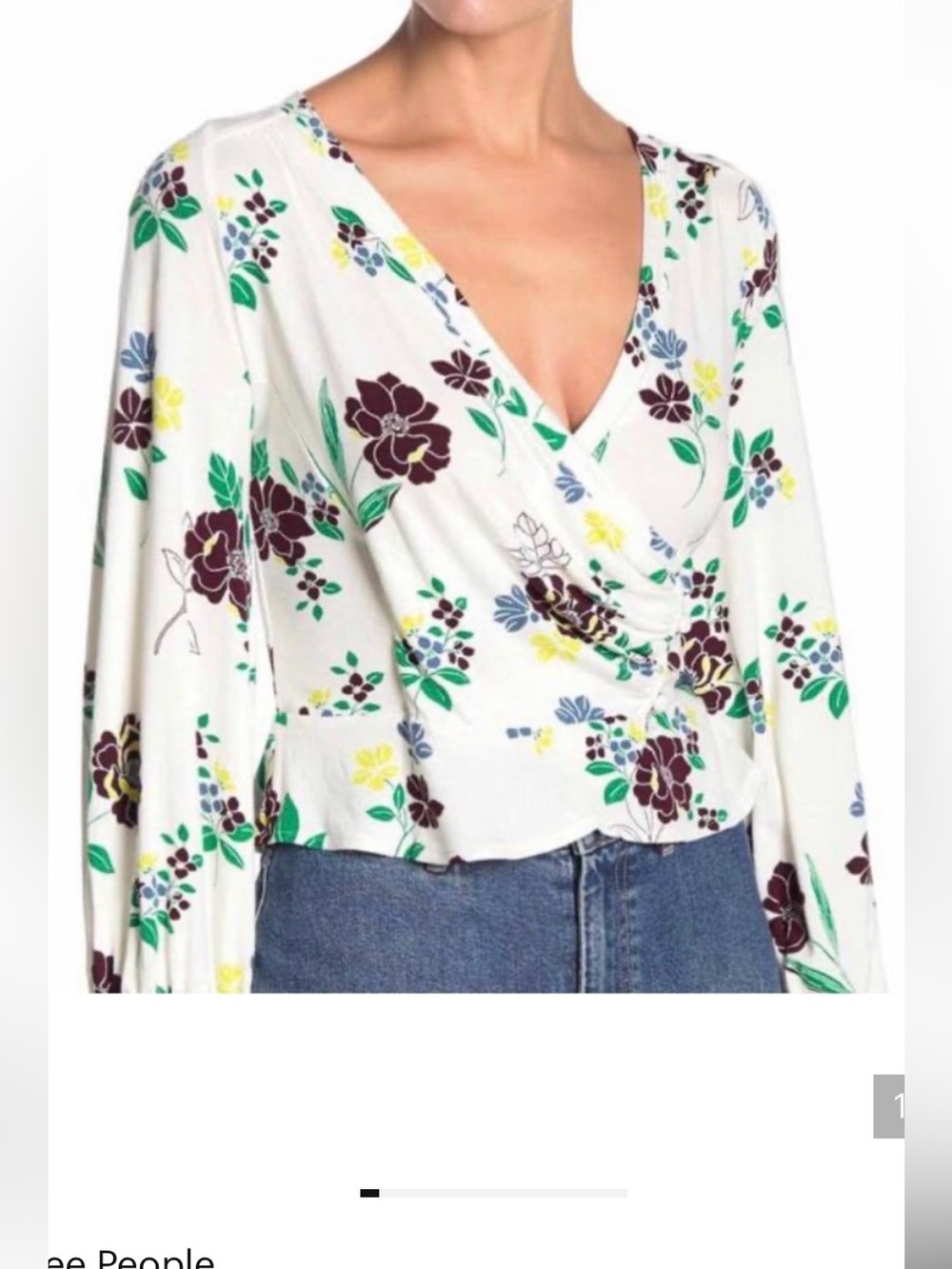 Free People Saturday Night White Floral Print Long Sleeve Wrap Top